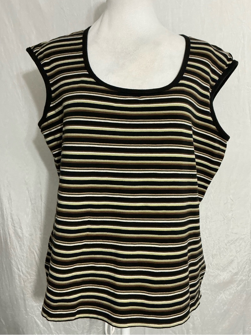 White Stag Black and Tan Striped Scoop Neck Tank